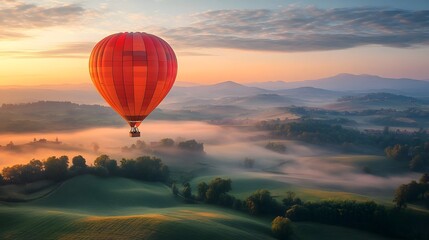 Hot air balloon soaring over a breathtaking landscape