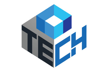 Modern tech logo design featuring a 3d cube and bold lettering