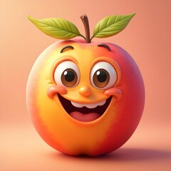 Obraz premium Happy fruit cartoon apple character with big eyes and smile food illustration design art