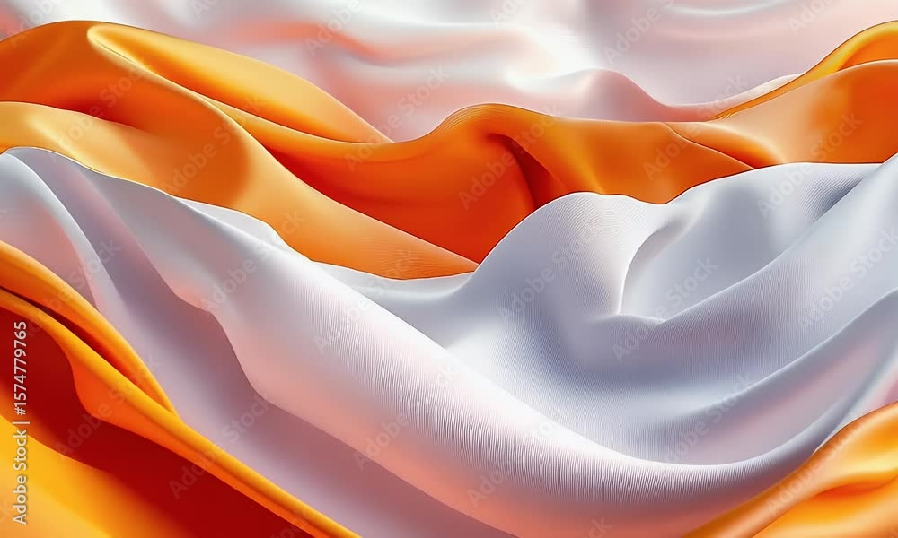 Poster abstract orange and white background with flowing cloth waves, creating an elegant and dynamic visua