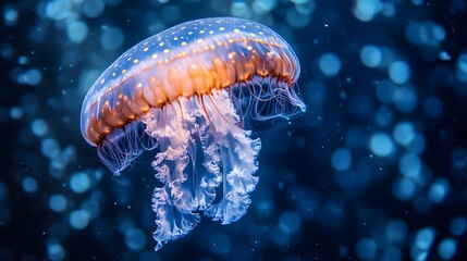 Mesmerizing glowing jellyfish floating in the deep blue ocean