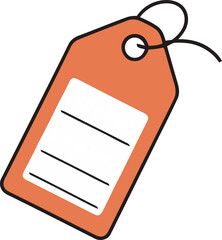 An isolated orange price tag with a blank white space for information attached with a string.