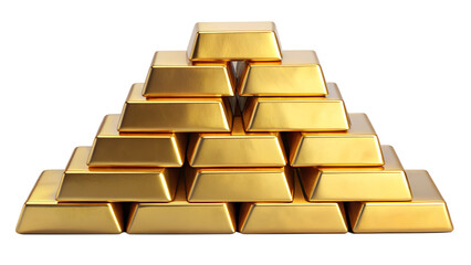 Pyramid of Gold Bars on Transparent Background