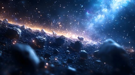 Luminous asteroid field drifting through the cosmic void