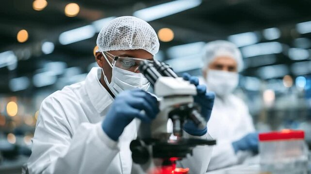 A seafood processing plant near the coast, with workers cleaning fish on conveyor belts in icy conditions