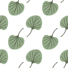 Seamless minimalist pattern of soft green ginkgo leaves on white background for modern autumn-inspired prints and decor