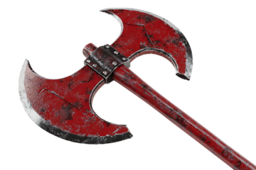 Rusty, double headed axe isolated on black background.