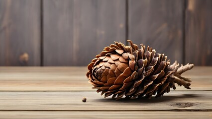 Large Pine Cone and Seed on Rustic Wooden Table