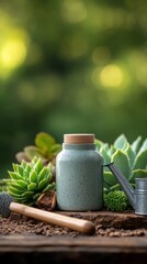 Fototapeta premium Gardening Still Life with Succulents and Tools