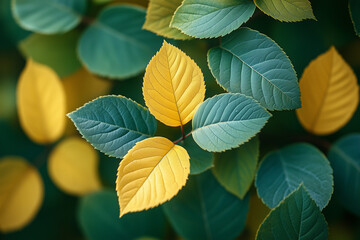 Close-up of vibrant green and yellow leaves in a natural setting