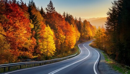 Fototapeta premium colorful autumn trees trees by the road winding road