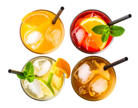  Classic summer cocktails top-down PNG set – refreshing fruity drinks collection