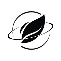 Ecofriendly logo design black leaf in a circle global sustainability nature icon