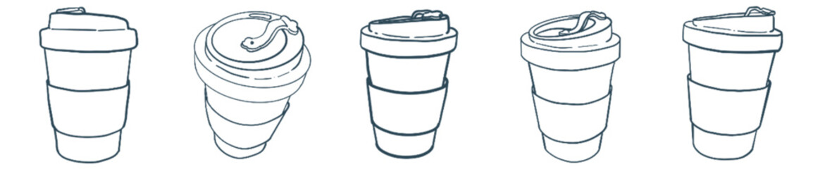 Cozy Minimal Coffee Cups Line Art for Modern Cafe and Branding Design