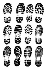 Shoe Sole Print and Footprint Mark Collection in Black and White - Transparent Background