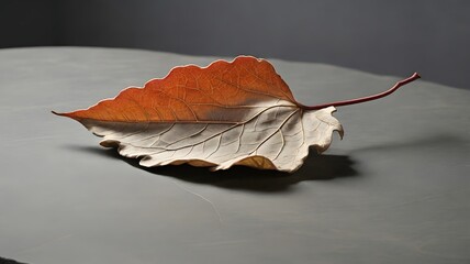 Single Dried Leaf on Grey Surface Subtle Autumnal Still Life