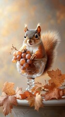Squirrel with Grapes in Glass
