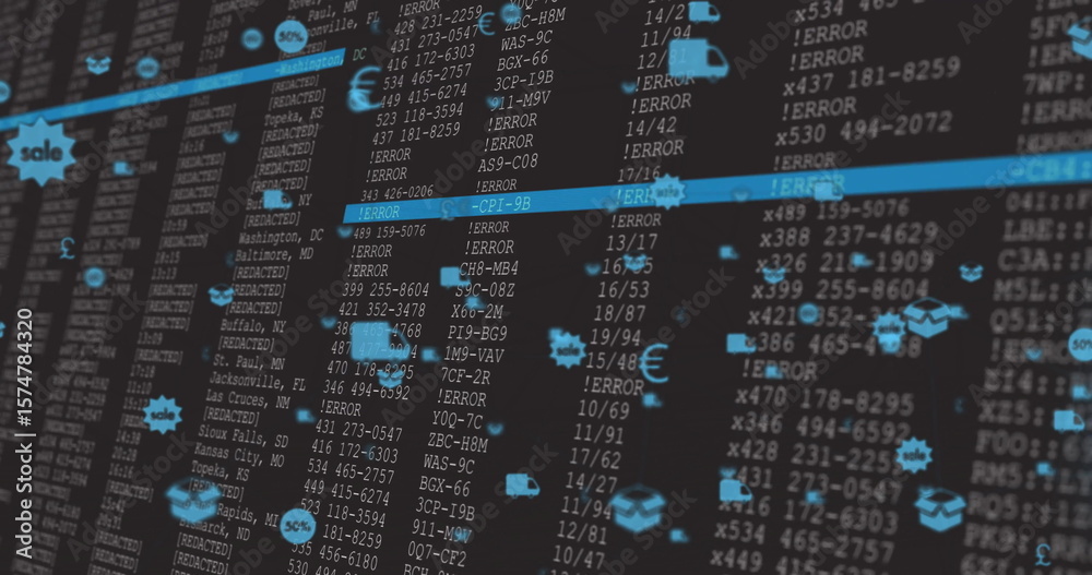 Poster displaying dashboard showing error codes on monitor, with highlight bars and padlock icons