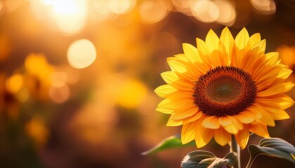 Fototapeta premium vibrant sunflower bloom with soft bokeh background in warm autumn light