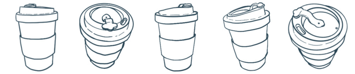 Cozy Minimal Coffee Cups Line Art for Modern Cafe and Branding Design