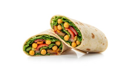 Delicious chickpea wrap vegan wrap healthy wrap food photography food styling white background closeup shot