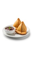 Crispy samosa indian snack with chutney on plate delicious appetizer traditional cuisine savory food dish