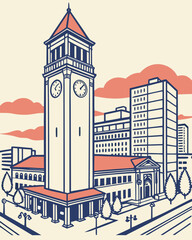 Spokane landmark clocktower downtown, ideal for cityscape, tourism, or Washington-themed advertising.