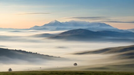 Serene Sunrise Over Misty Mountain Valley