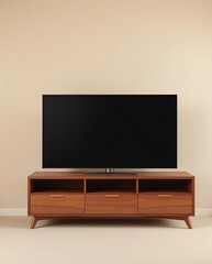 Minimalist living room showcasing a modern television and stylish cabinet