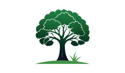 Single green tree on grassy hill illustration