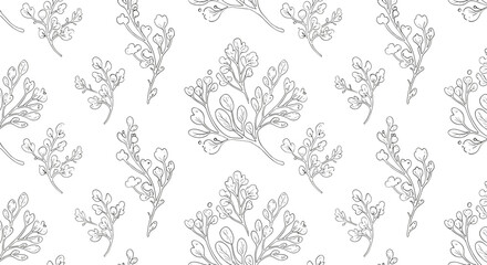Floral line art pattern on white background for design projects  