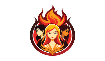Three women surrounded by fiery flames