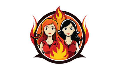 Two anime girls surrounded by fiery flames