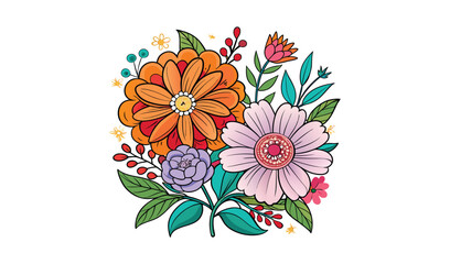 Vibrant colorful floral bouquet illustration