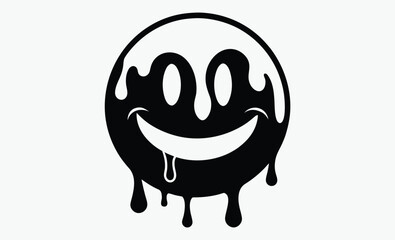 Melting smiley face silhouette, Stylized melting yellow smiley face emoji is dripping in flat design on transparent background 