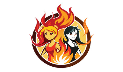 Two anime girls embracing fire flames design