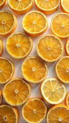 Obraz premium Juicy orange slices background fresh citrus fruit