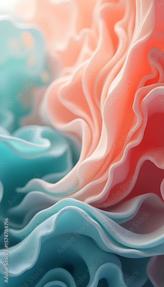Aufkleber A dynamic abstract background features swirling coral and teal waves in a fluid motion