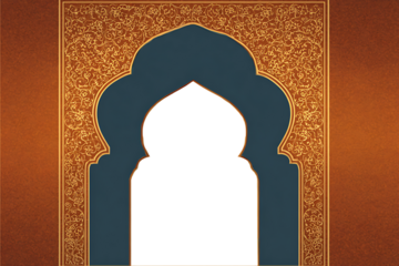 Ramadan arch frame with Arabic pattern. Indian window and door for collage design. Oriental vintage gate for traditional Muslim decoration. Eastern flat border 