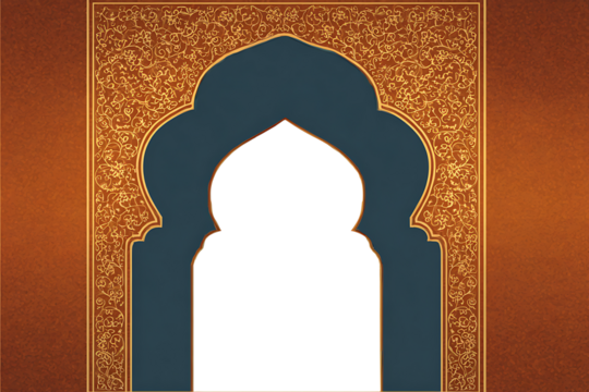 Ramadan arch frame with Arabic pattern. Indian window and door for collage design. Oriental vintage gate for traditional Muslim decoration. Eastern flat border 