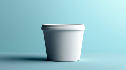 Empty white container against a soft blue background in a minimalist setting