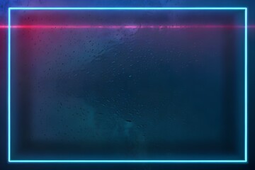 Glowing neon rectangle border over textured dark background with water droplets