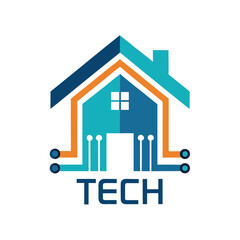 Modern smart home technology logo with circuit board elements