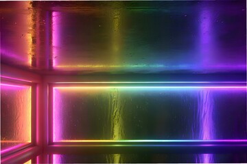 Modern interior with vibrant neon light strips and textured walls