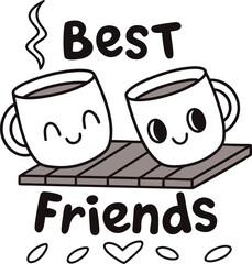 Cute Smiley Face Mugs with Best Friends Text on Teal Background