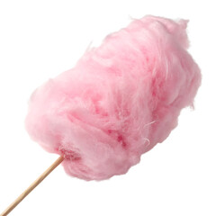 A fluffy pink cotton candy confection on a stick from the carnival isolated on a transparent background png