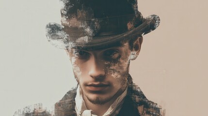 Mysterious man in vintage clothing and top hat. Generative AI image