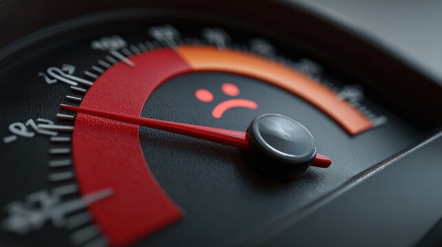 Gauge measuring customer service satisfaction indicates critically poor level. This indicator shows bad rating with needle deep in red zone reflecting urgent risk and needed improvement