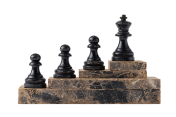 Chess pieces on a marble podium. Strategy, success, growth.