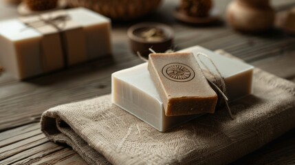 Rustic Elegance: Artisan Soaps and Natural Spa Elements Displayed on Vintage Wooden Surface for a Relaxing and Eco-Friendly Aesthetic.